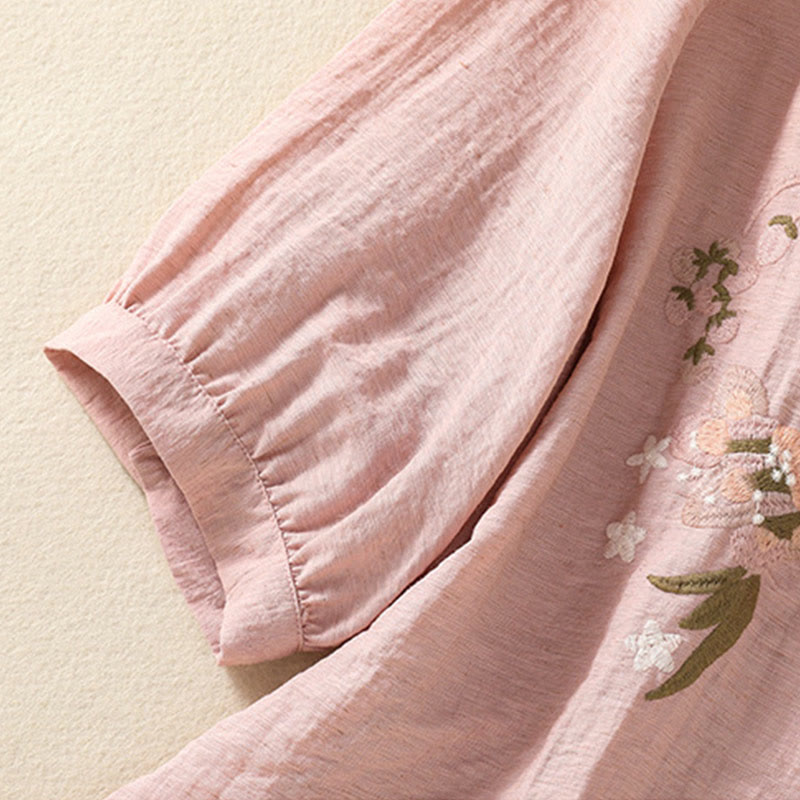 Maglietta da donna in cotone con scollo a V, ricamo Buddha Stones Flowers Leaves - image 7