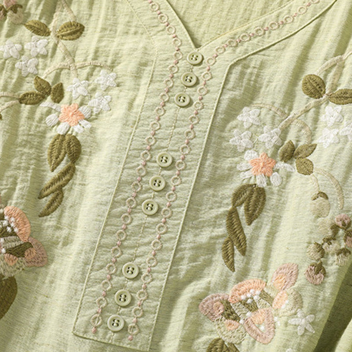 Maglietta da donna in cotone con scollo a V, ricamo Buddha Stones Flowers Leaves - image 16
