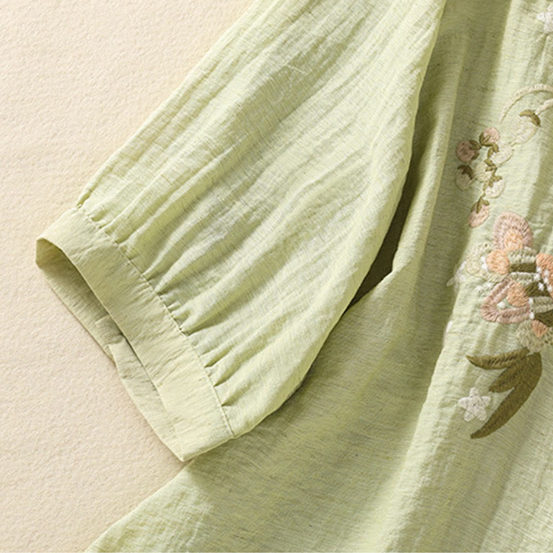 Maglietta da donna in cotone con scollo a V, ricamo Buddha Stones Flowers Leaves - image 17