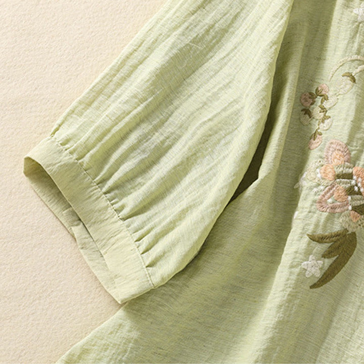 Maglietta da donna in cotone con scollo a V, ricamo Buddha Stones Flowers Leaves - image 17