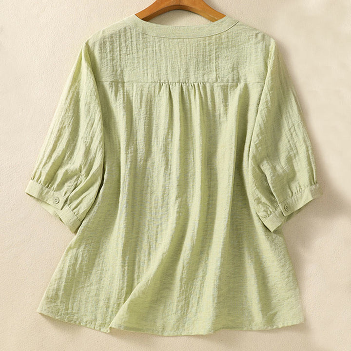Maglietta da donna in cotone con scollo a V, ricamo Buddha Stones Flowers Leaves - image 12