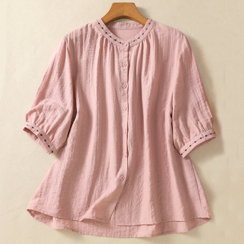 Maglietta girocollo da donna in cotone con bottoni e ricamo Buddha Stones - Rosa - US14, UK/AU18, EU46 (2XL) - image 10