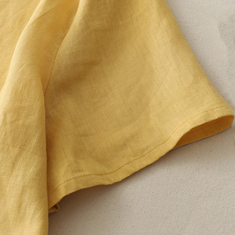 T-shirt da donna in poliestere con scollo a giro, casual, tinta unita, orlo arricciato e cravatta Buddha Stones - image 4