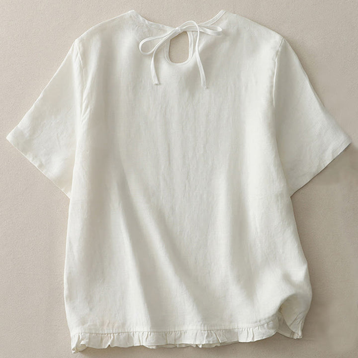 T-shirt da donna in poliestere con scollo a giro, casual, tinta unita, orlo arricciato e cravatta Buddha Stones - Bianco - US8-10, UK/AU12-14, EU40-42 (2XL) - image 5