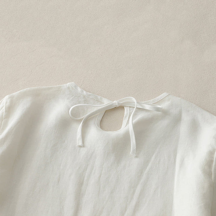 T-shirt da donna in poliestere con scollo a giro, casual, tinta unita, orlo arricciato e cravatta Buddha Stones - image 12