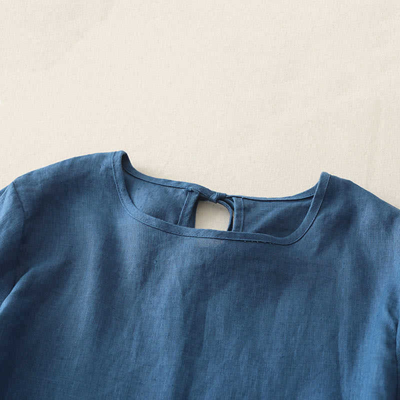 T-shirt da donna in poliestere con scollo a giro, casual, tinta unita, orlo arricciato e cravatta Buddha Stones - image 15