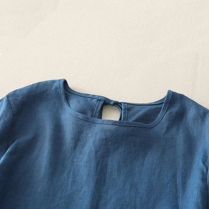 T-shirt da donna in poliestere con scollo a giro, casual, tinta unita, orlo arricciato e cravatta Buddha Stones - image 15