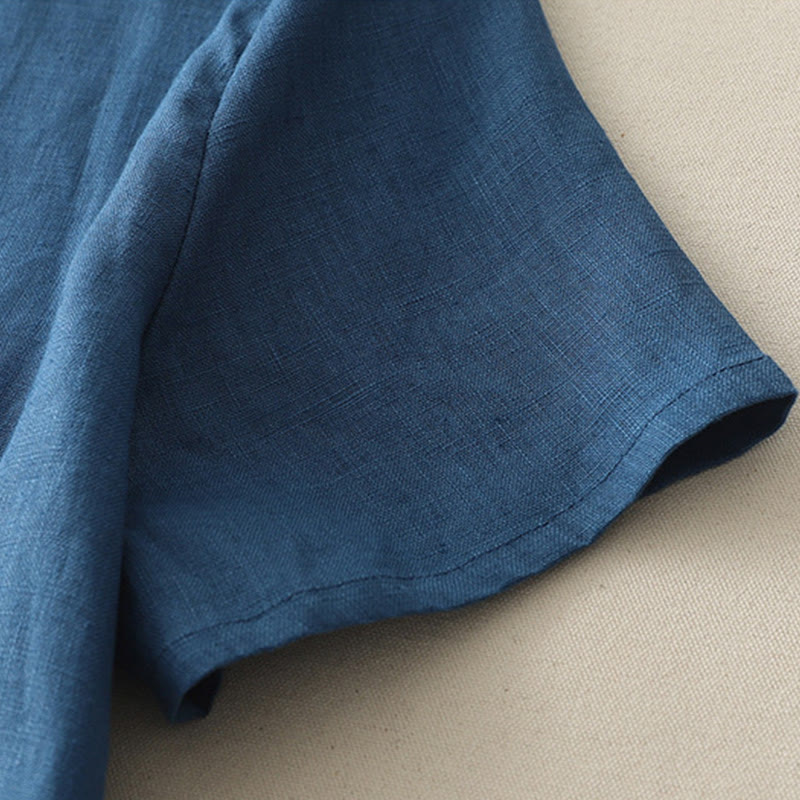 T-shirt da donna in poliestere con scollo a giro, casual, tinta unita, orlo arricciato e cravatta Buddha Stones - image 14