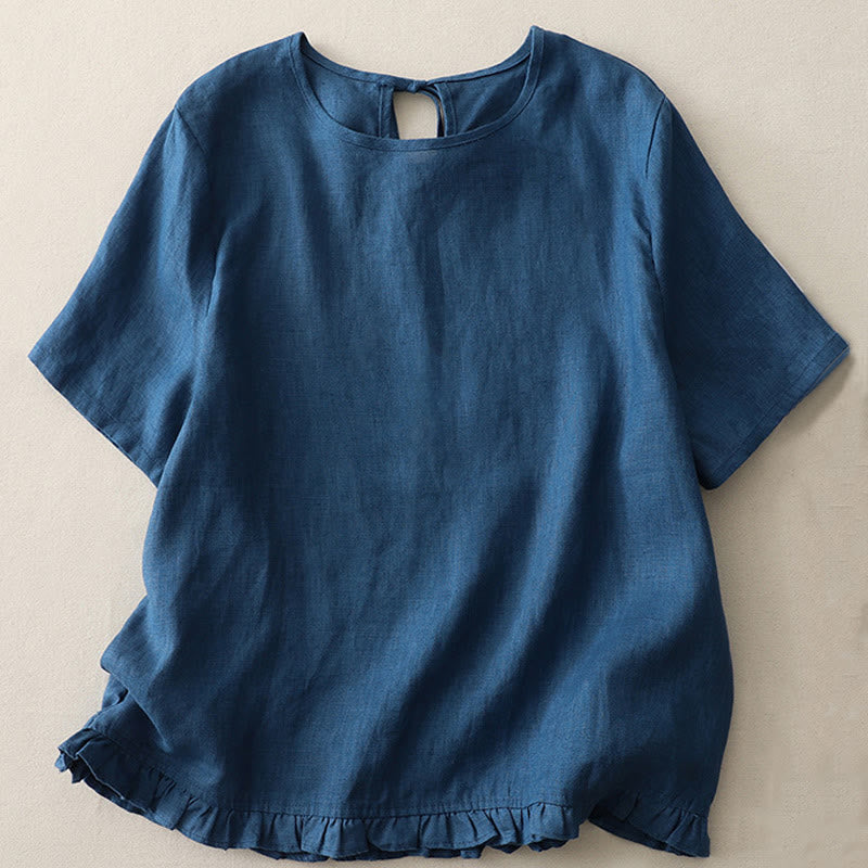 T-shirt da donna in poliestere con scollo a giro, casual, tinta unita, orlo arricciato e cravatta Buddha Stones - SteelBlue - US8-10, UK/AU12-14, EU40-42 (2XL) - image 14
