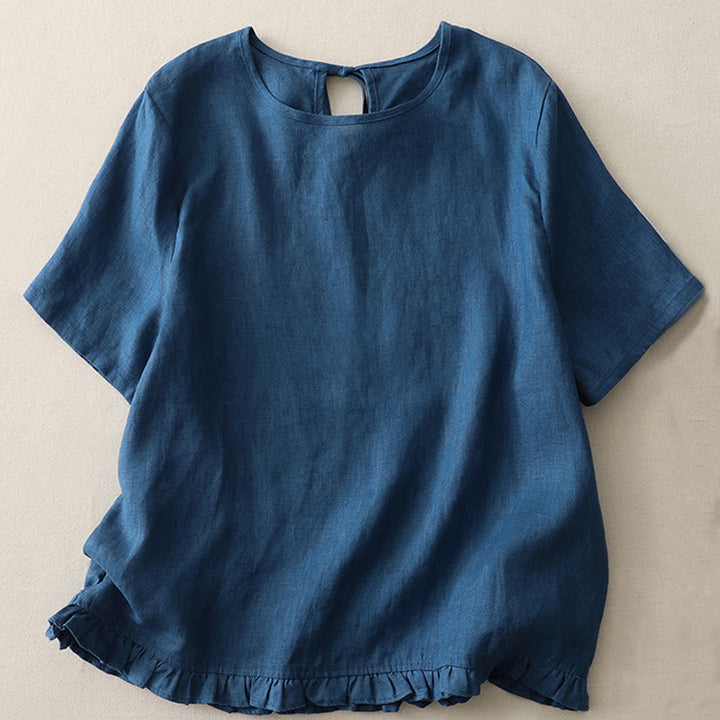 T-shirt da donna in poliestere con scollo a giro, casual, tinta unita, orlo arricciato e cravatta Buddha Stones - SteelBlue - US8-10, UK/AU12-14, EU40-42 (2XL) - image 14