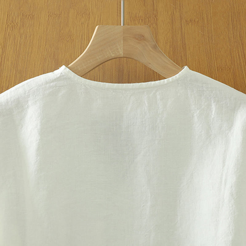 T-shirt casual da donna in cotone e lino con scollo a V e tasca Buddha Stones - image 9