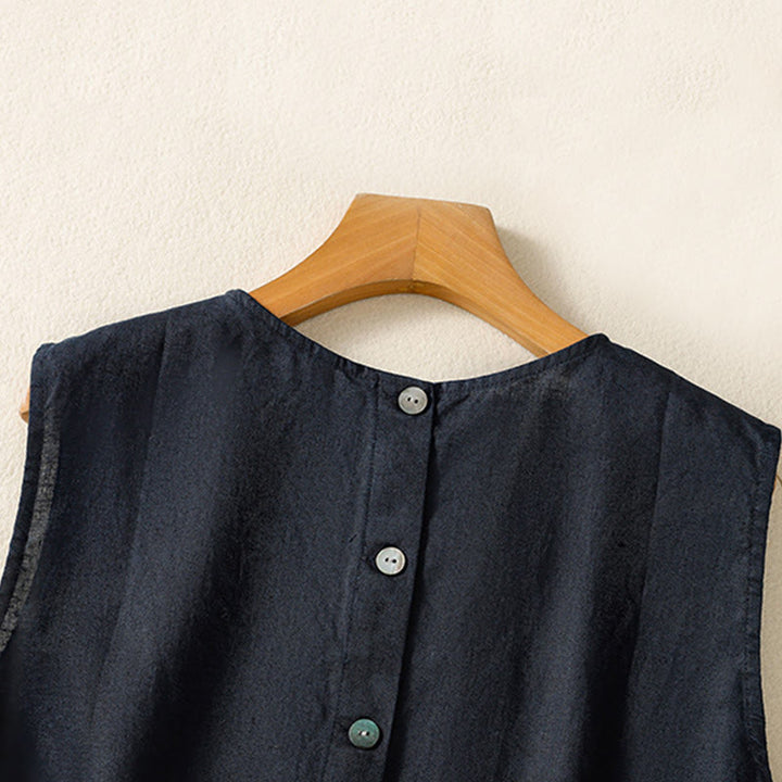 Gilet senza maniche in cotone da donna con scollo a giro semplice e bottoni, motivo Buddha Stones - image 4