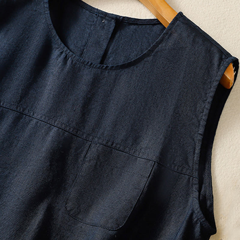 Gilet senza maniche in cotone da donna con scollo a giro semplice e bottoni, motivo Buddha Stones - image 2