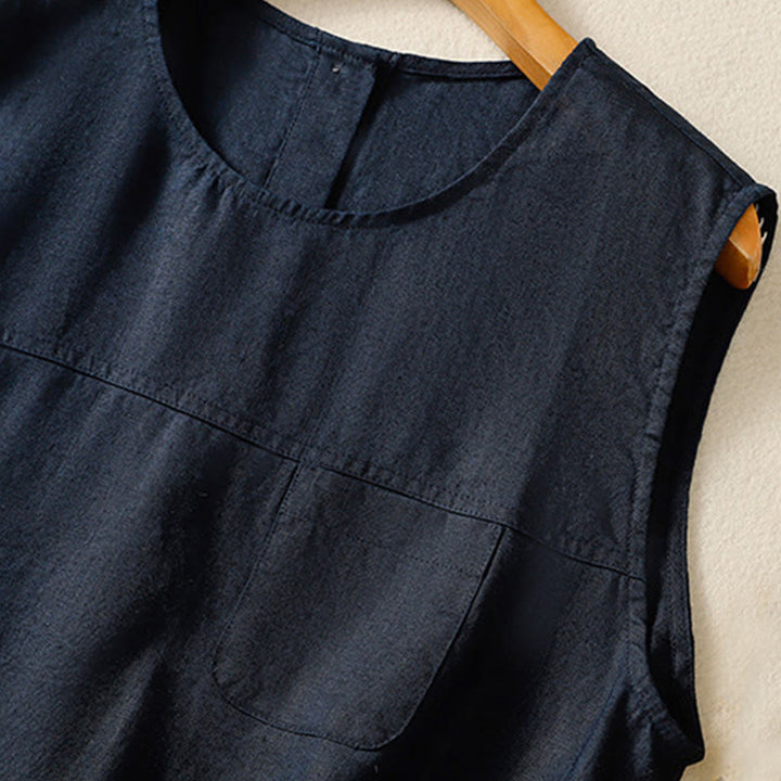 Gilet senza maniche in cotone da donna con scollo a giro semplice e bottoni, motivo Buddha Stones - image 2