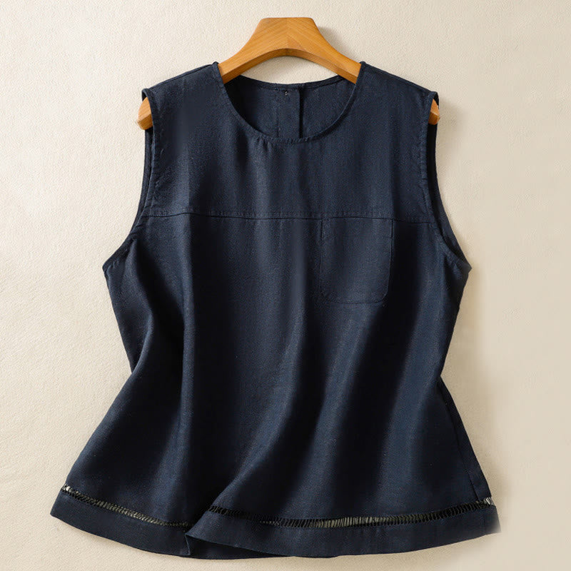 Gilet senza maniche in cotone da donna con scollo a giro semplice e bottoni, motivo Buddha Stones - Blu notte - US8-10, UK/AU12-14, EU40-42 (2XL) - image 1