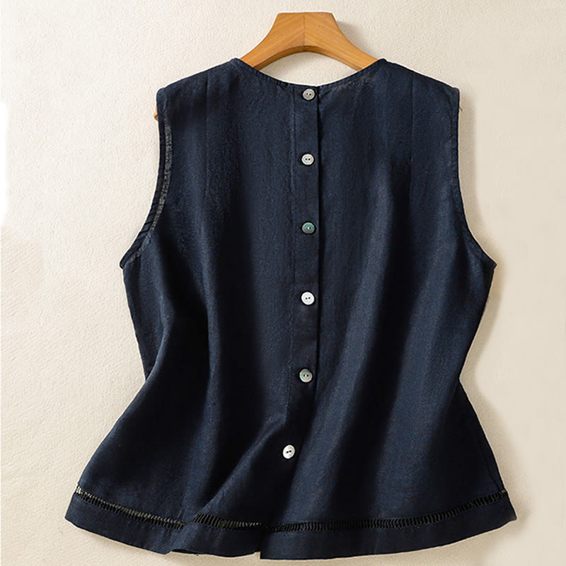 Gilet senza maniche in cotone da donna con scollo a giro semplice e bottoni, motivo Buddha Stones - image 2