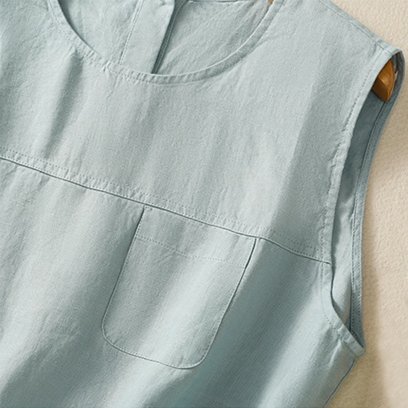 Gilet senza maniche in cotone da donna con scollo a giro semplice e bottoni, motivo Buddha Stones - image 9