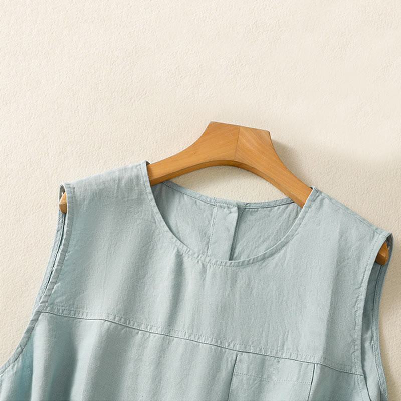 Gilet senza maniche in cotone da donna con scollo a giro semplice e bottoni, motivo Buddha Stones - image 9