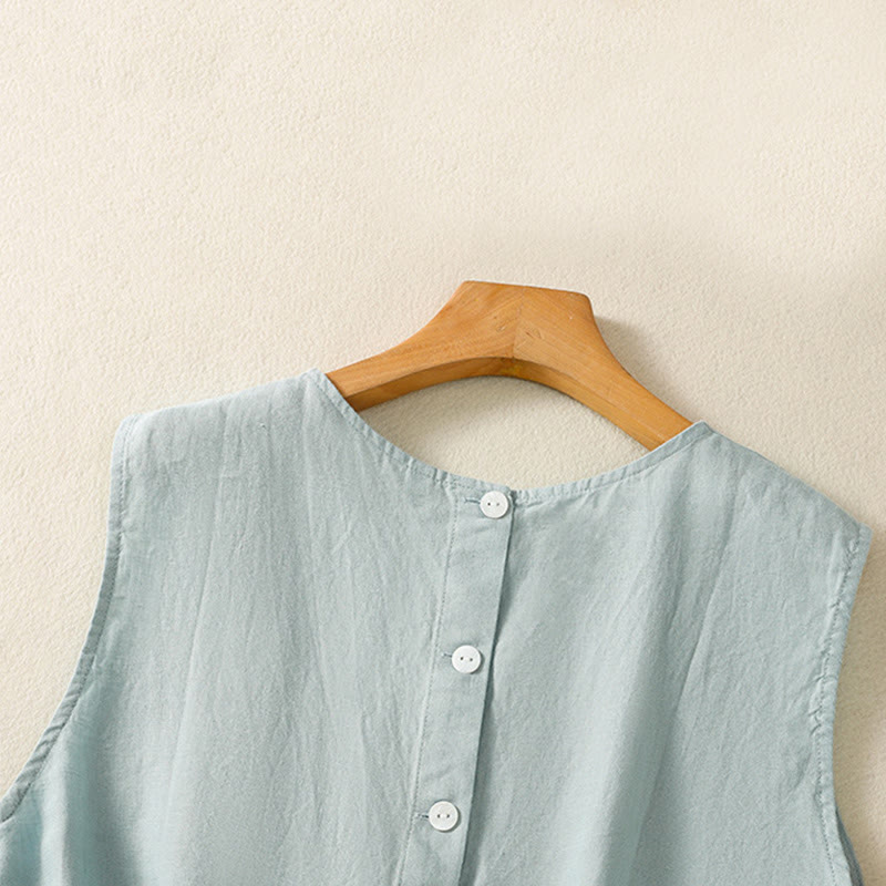 Gilet senza maniche in cotone da donna con scollo a giro semplice e bottoni, motivo Buddha Stones - image 11