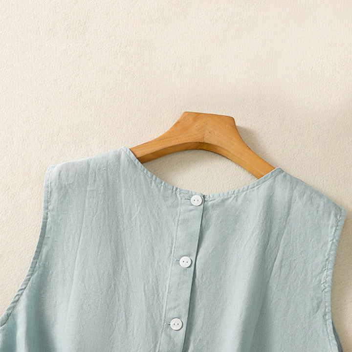 Gilet senza maniche in cotone da donna con scollo a giro semplice e bottoni, motivo Buddha Stones - image 11