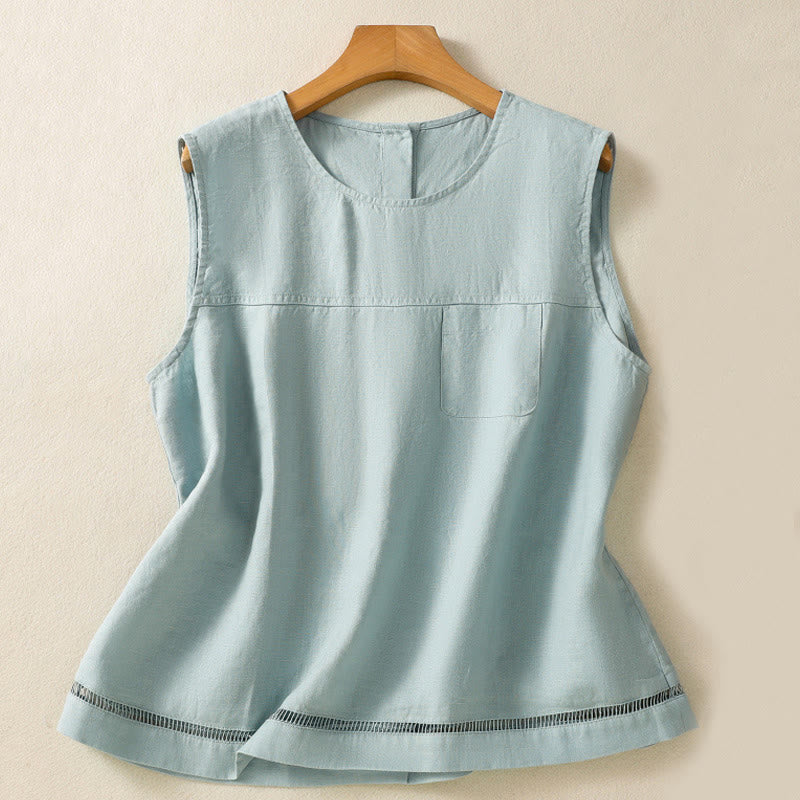 Gilet senza maniche in cotone da donna con scollo a giro semplice e bottoni, motivo Buddha Stones - Blu polvere - US8-10, UK/AU12-14, EU40-42 (2XL) - image 7