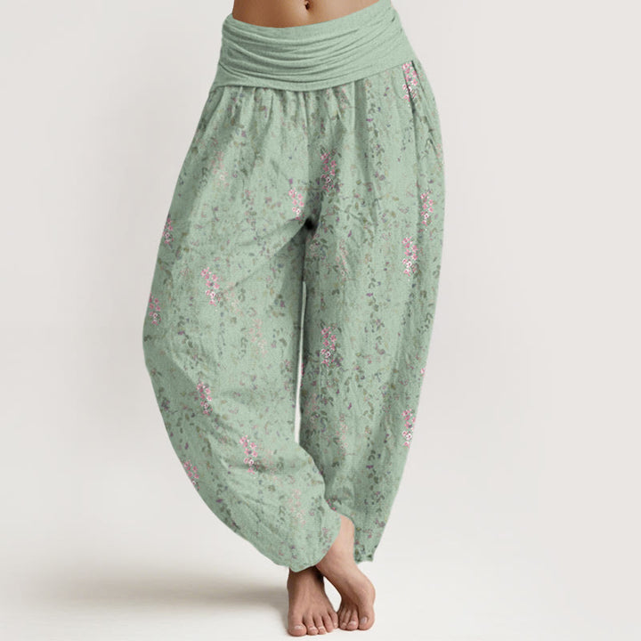 Pantaloni harem da donna con elastico in vita, in cotone, casual, motivo a piccoli fiori, motivo Buddha Stones - Acquamarina media - US22, UK/AU26, EU54 (6XL) - image 0