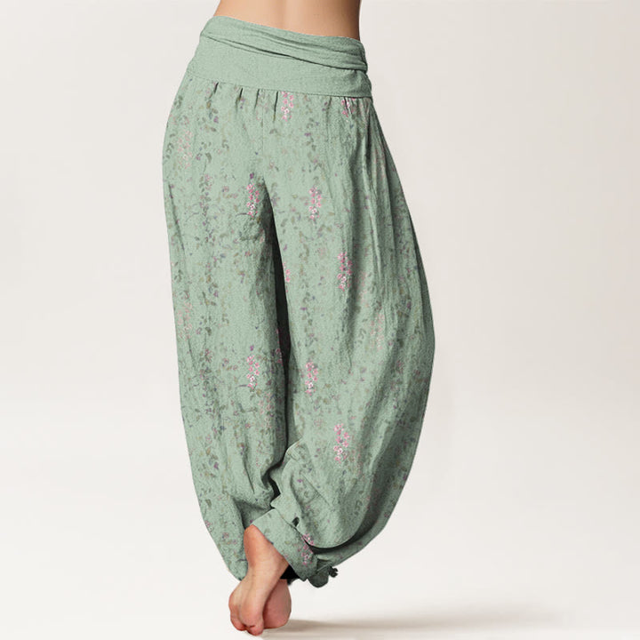 Pantaloni harem da donna con elastico in vita e motivo a piccoli fiori, stile casual, motivo Buddha Stones - image 3