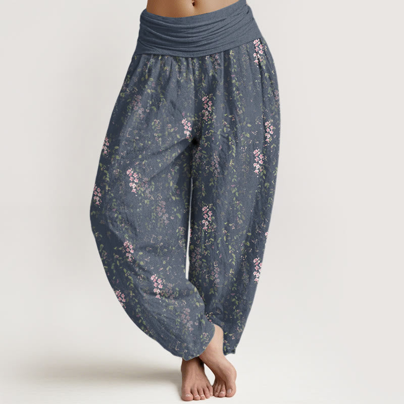 Pantaloni harem da donna con elastico in vita, in cotone, casual, motivo a piccoli fiori, motivo Buddha Stones - SteelBlue - US22, UK/AU26, EU54 (6XL) - image 4