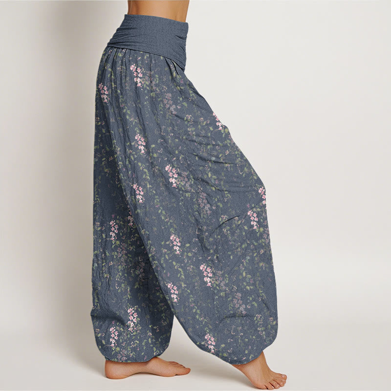 Pantaloni harem da donna con elastico in vita e motivo a piccoli fiori, stile casual, motivo Buddha Stones - image 6