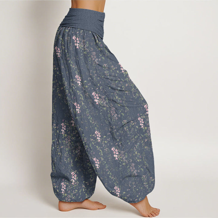 Pantaloni harem da donna con elastico in vita e motivo a piccoli fiori, stile casual, motivo Buddha Stones - image 6