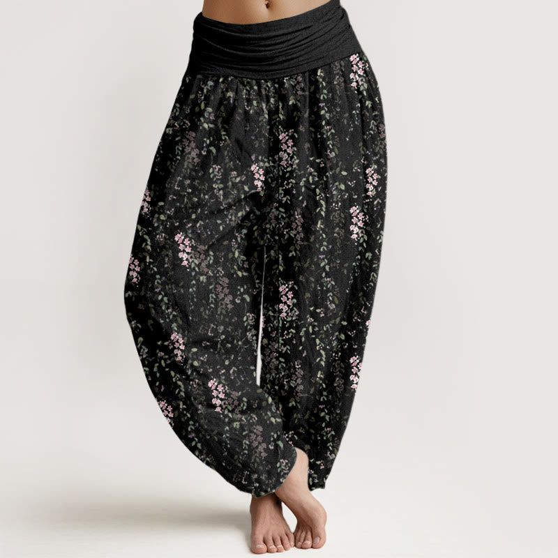 Pantaloni harem da donna con elastico in vita e motivo a piccoli fiori, stile casual, motivo Buddha Stones - Nero - US22, UK/AU26, EU54 (6XL) - image 8