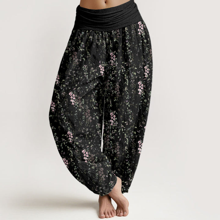 Pantaloni harem da donna con elastico in vita e motivo a piccoli fiori, stile casual, motivo Buddha Stones - Nero - US22, UK/AU26, EU54 (6XL) - image 8