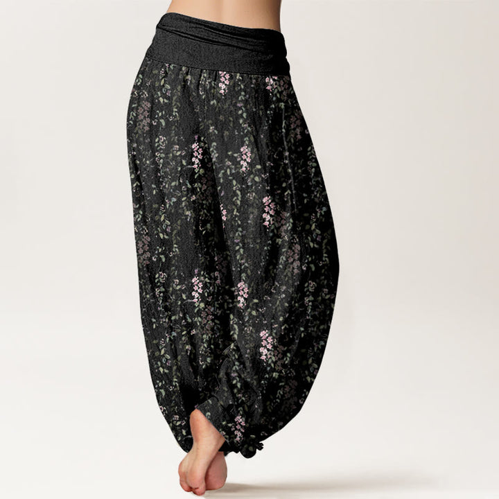 Pantaloni harem da donna con elastico in vita e motivo a piccoli fiori, stile casual, motivo Buddha Stones - image 10