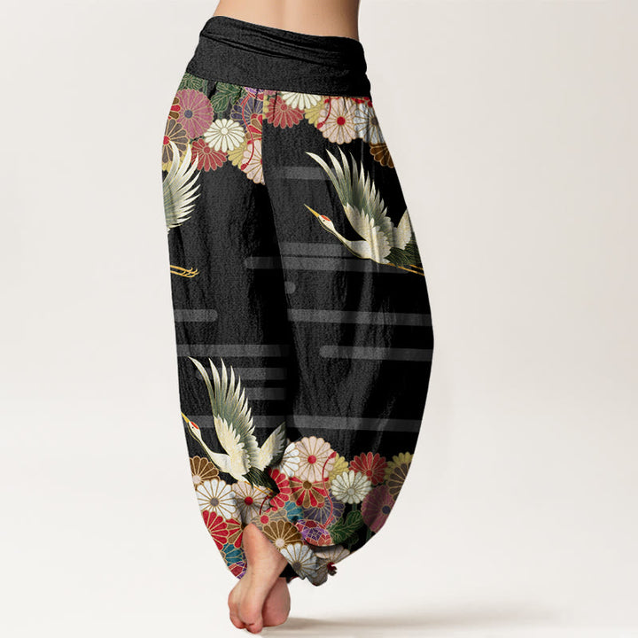 Pantaloni harem da donna con elastico in vita, modello Buddha Stones Casual Crane Chrysanthemum - image 3