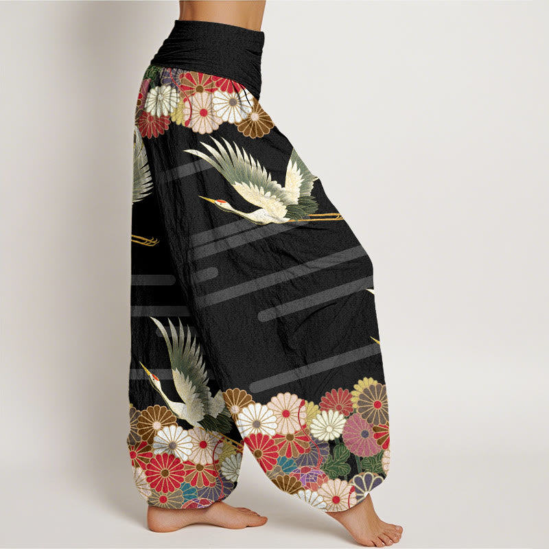 Pantaloni harem da donna con elastico in vita, modello Buddha Stones Casual Crane Chrysanthemum - image 1
