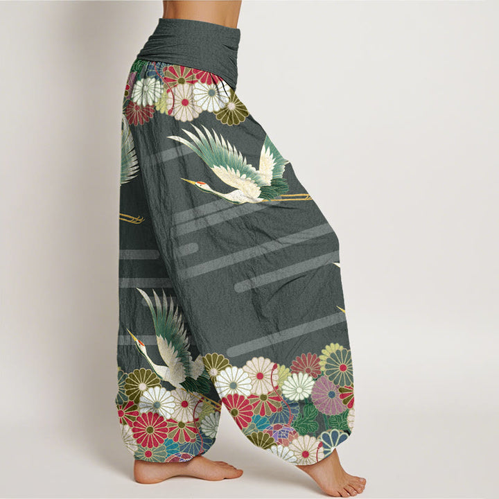 Pantaloni harem da donna con elastico in vita, modello Buddha Stones Casual Crane Chrysanthemum - image 5