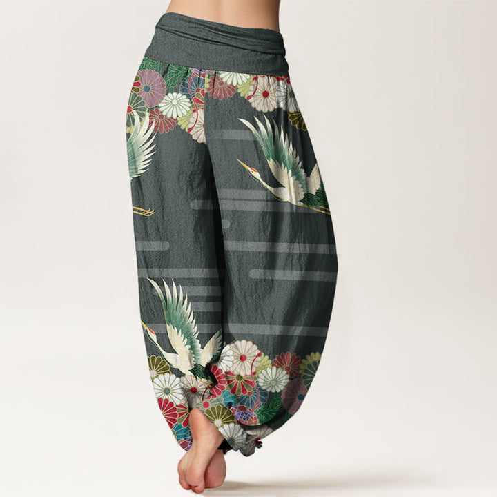 Pantaloni harem da donna con elastico in vita, modello Buddha Stones Casual Crane Chrysanthemum - image 6