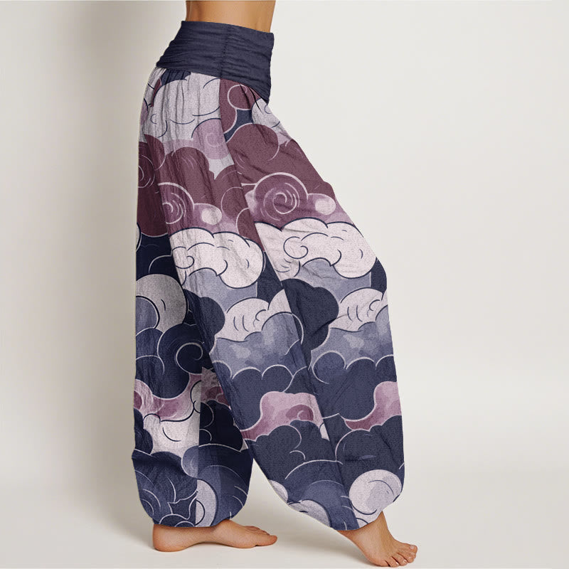 Pantaloni harem da donna in puro cotone con elastico in vita, modello nuvole di buon auspicio, motivo Buddha Stones