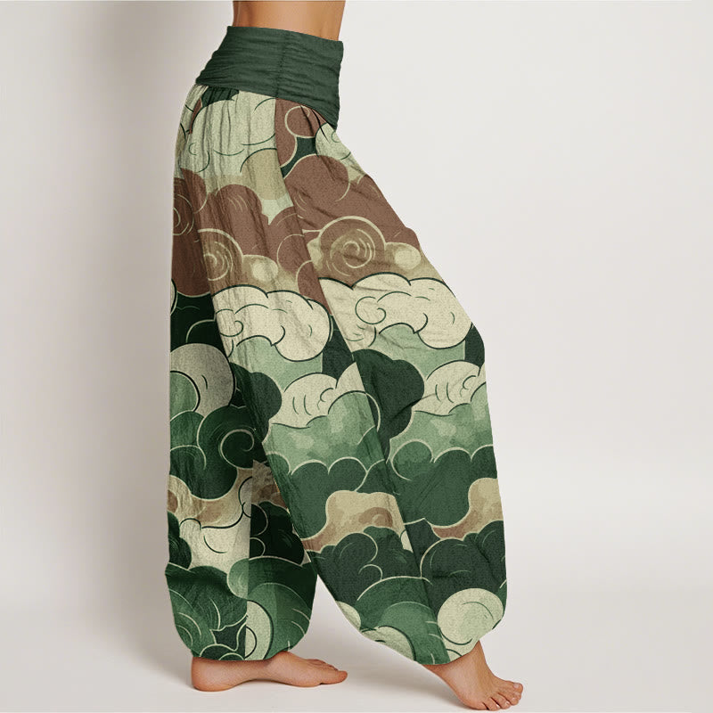 Pantaloni harem da donna in puro cotone con elastico in vita, modello nuvole di buon auspicio, motivo Buddha Stones
