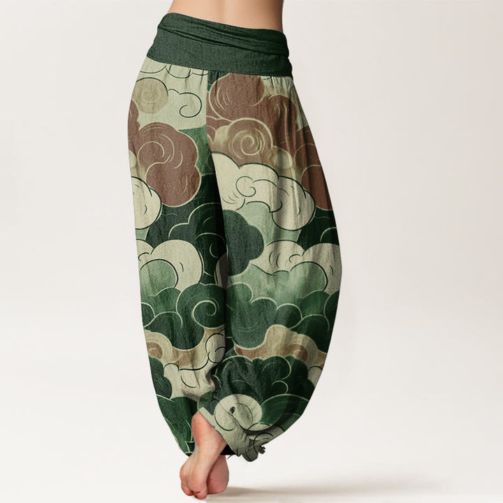 Pantaloni harem da donna in puro cotone con elastico in vita, modello nuvole di buon auspicio, motivo Buddha Stones