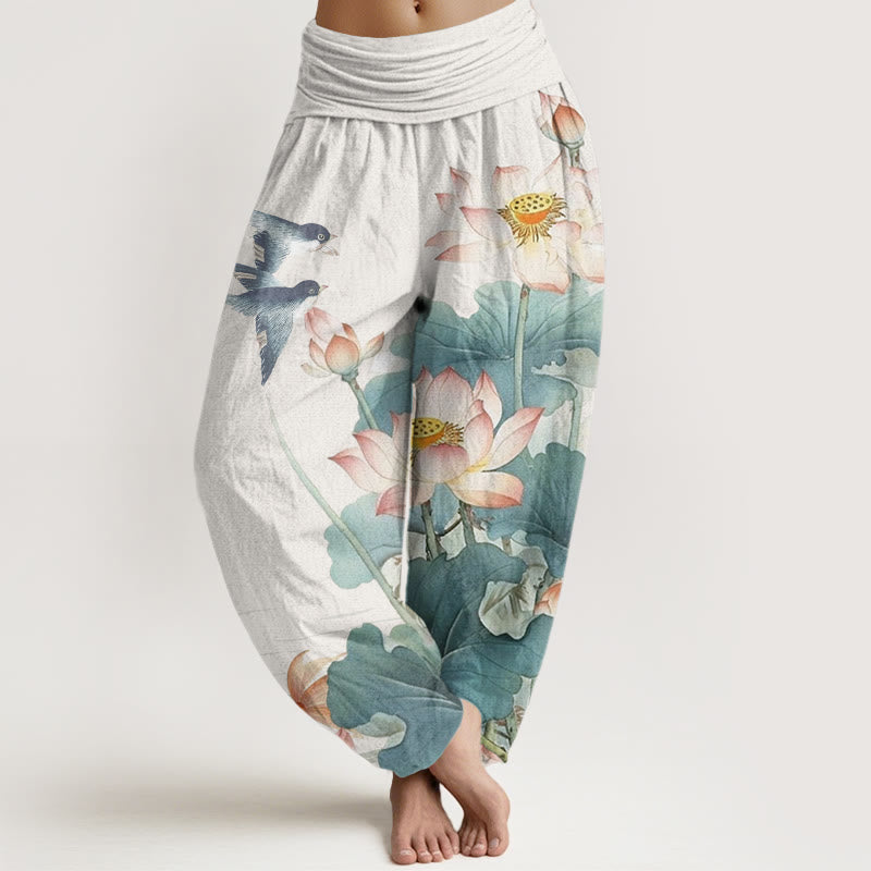 Pantaloni harem da donna con elastico in vita, modello Buddha Stones, casual, estivi, motivo Lotus Pond - Nevicare - US22, UK/AU26, EU54 (6XL) - image 1
