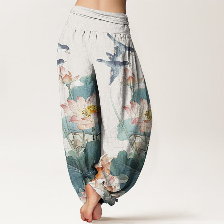 Pantaloni harem da donna con elastico in vita, modello Buddha Stones, casual, estivi, motivo Lotus Pond - image 3