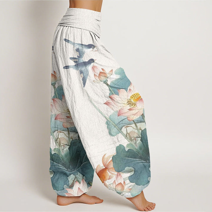 Pantaloni harem da donna con elastico in vita, modello Buddha Stones, casual, estivi, motivo Lotus Pond - image 2