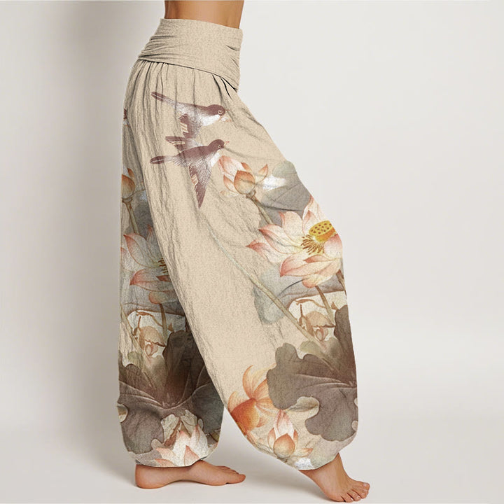 Pantaloni harem da donna con elastico in vita, modello Buddha Stones, casual, estivi, motivo Lotus Pond - image 9