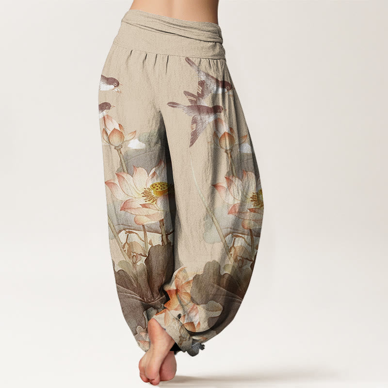 Pantaloni harem da donna con elastico in vita, modello Buddha Stones, casual, estivi, motivo Lotus Pond - image 9