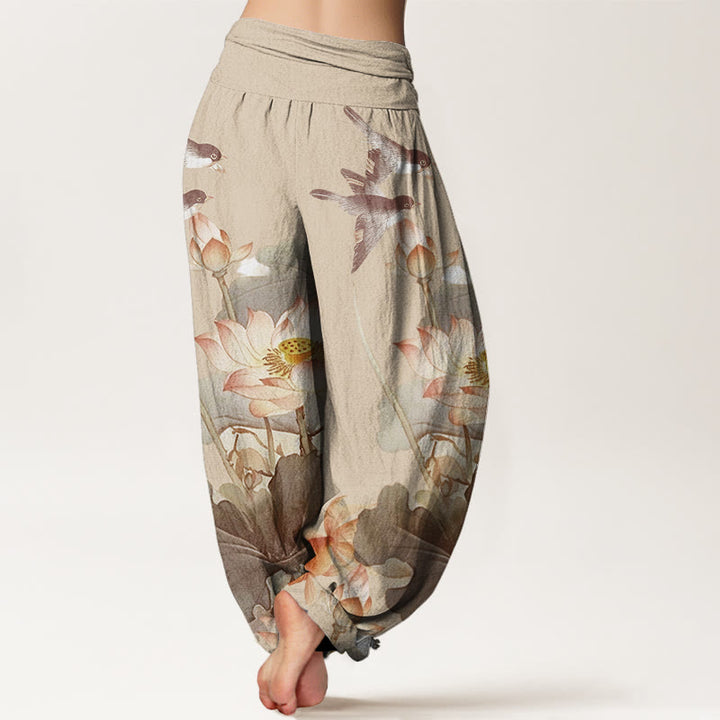 Pantaloni harem da donna con elastico in vita, modello Buddha Stones, casual, estivi, motivo Lotus Pond - image 9