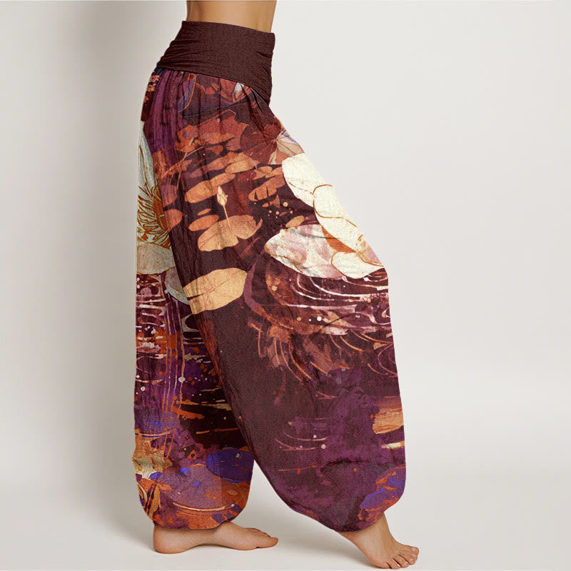 Pantaloni harem da donna con elastico in vita e motivo a fiori di loto, casual e affascinanti, Buddha Stones - image 6
