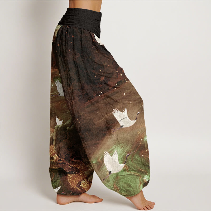 Pantaloni harem da donna con elastico in vita e motivo a gru volante, stile casual, motivo Buddha Stones - image 6