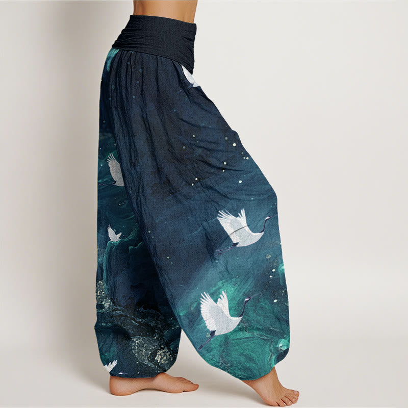 Pantaloni harem da donna con elastico in vita e motivo a gru volante, stile casual, motivo Buddha Stones - image 9