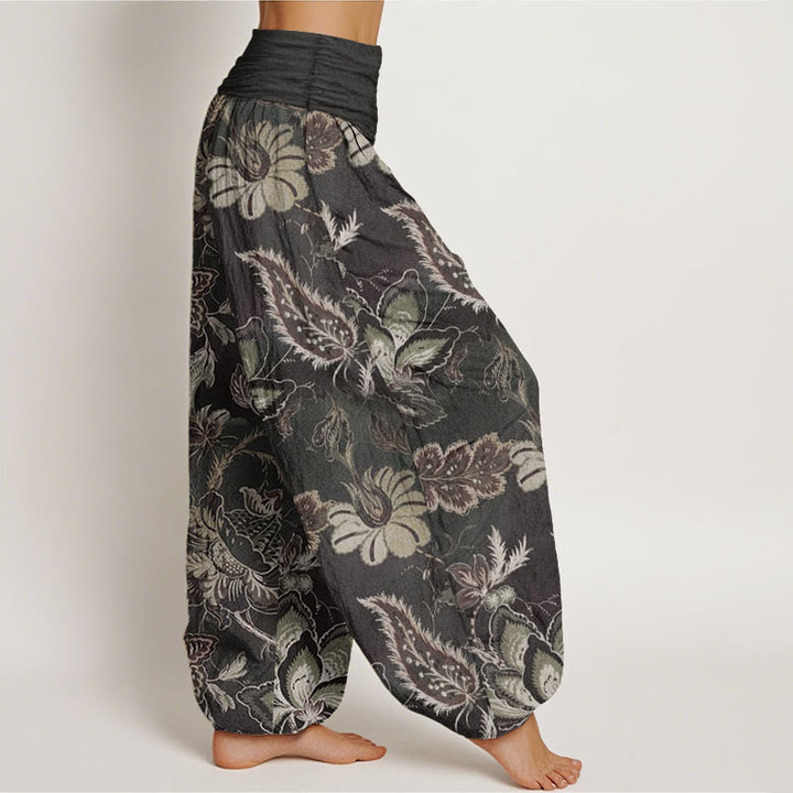 Pantaloni harem da donna in puro cotone con elastico in vita e motivo floreale, stile casual, motivo Buddha Stones